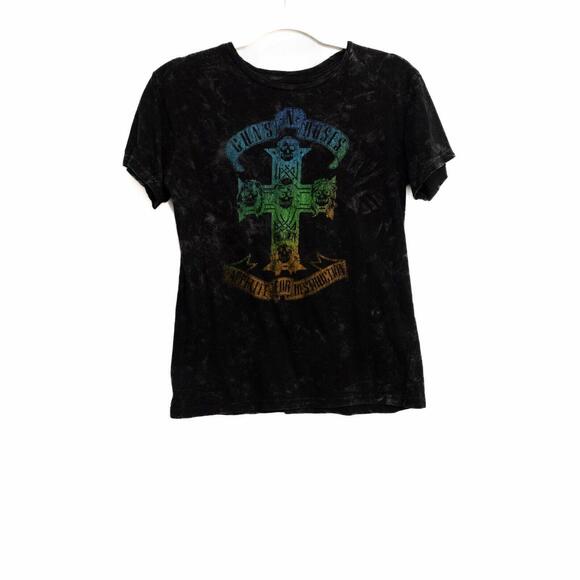 Guns N Roses Men Black T Shirt Acid Wash Appetite for Destruction Short Sleeve S - Picture 2 of 7